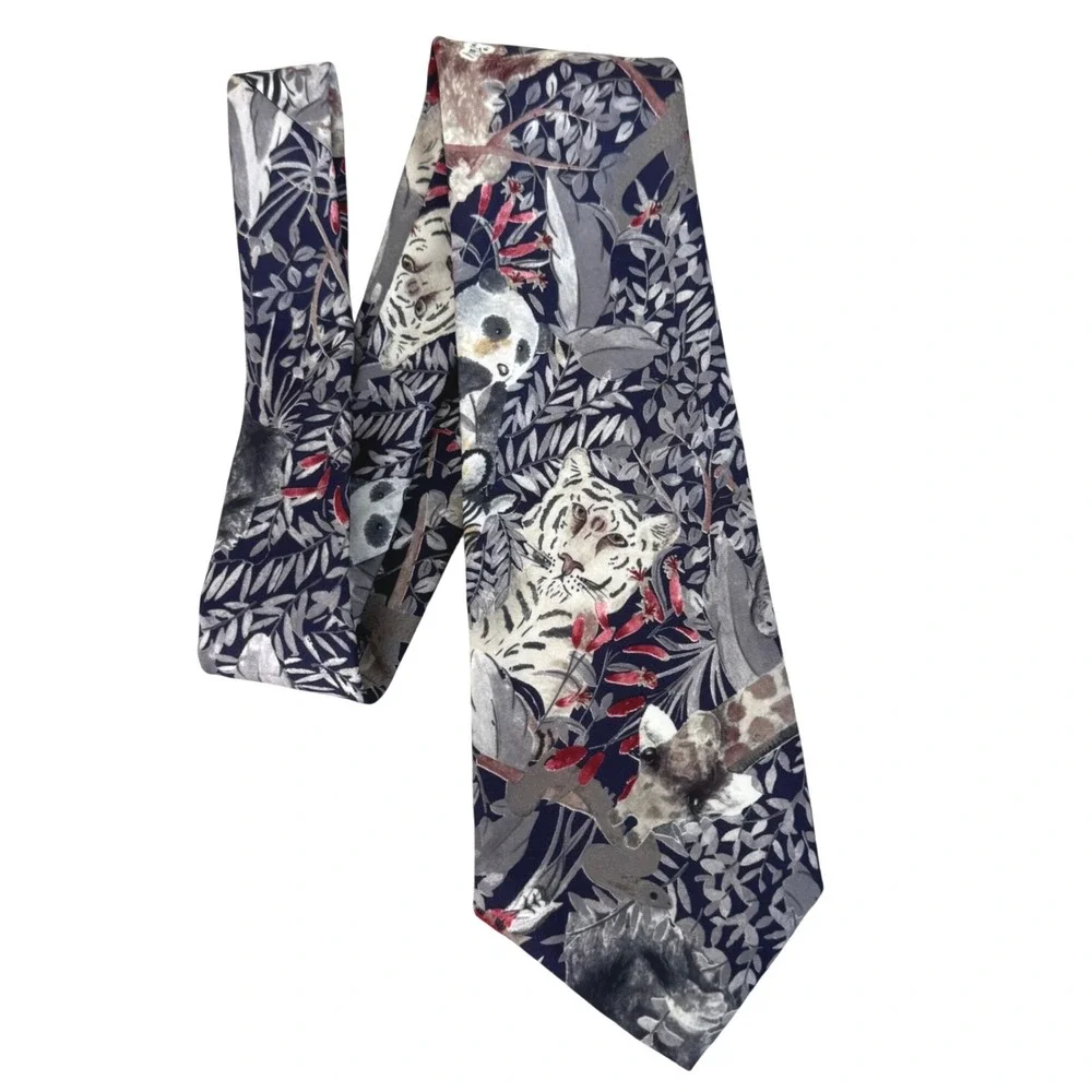 Wild Animal Silk Tie Gray/Black/Brown‎
